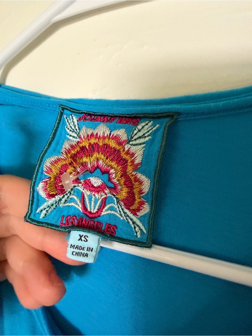Johnny Was Turquoise Short Sleeve Tee with Multicolor Embroidery - Picture 3 of 4